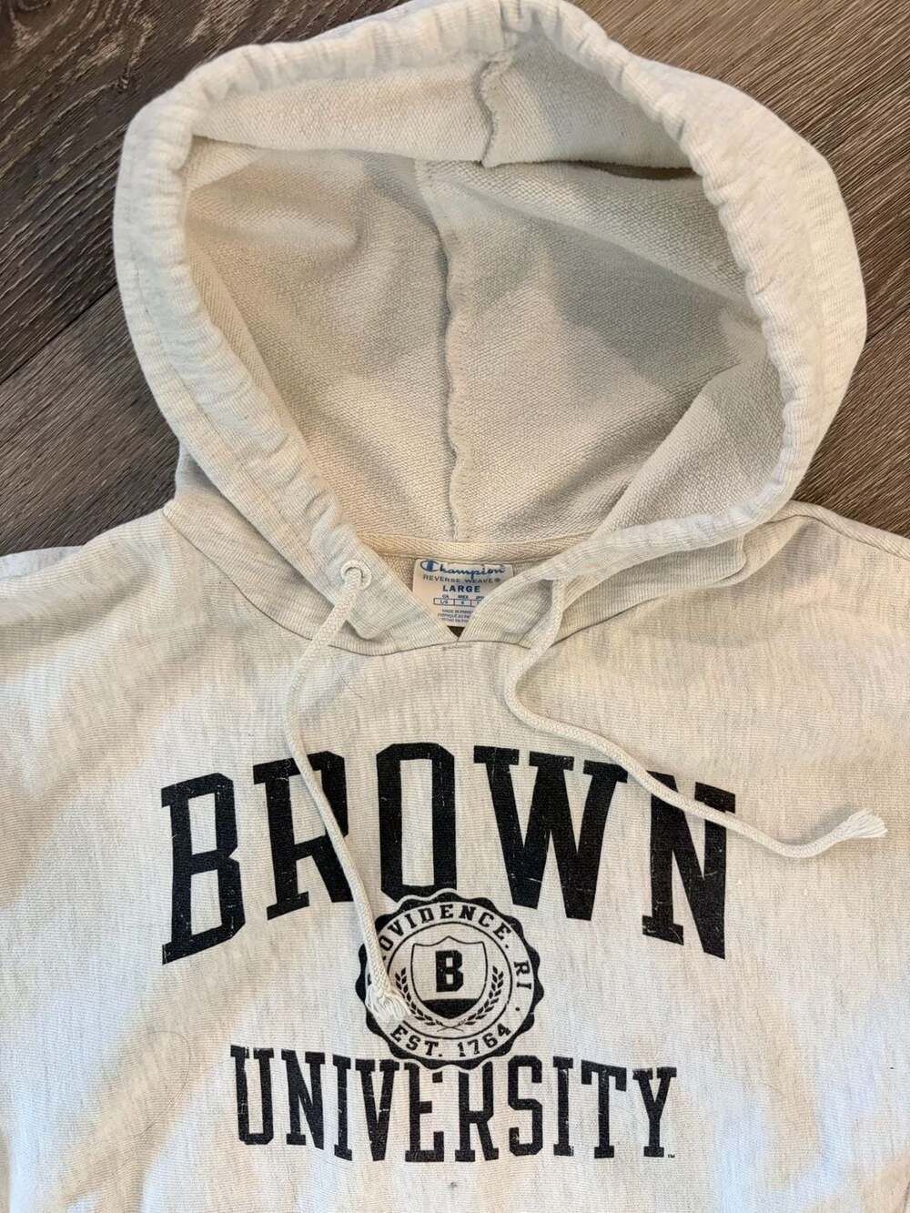 Vintage Champion Reverse Weave Brown University Hoodie Grey Large - Picture 2 of 4